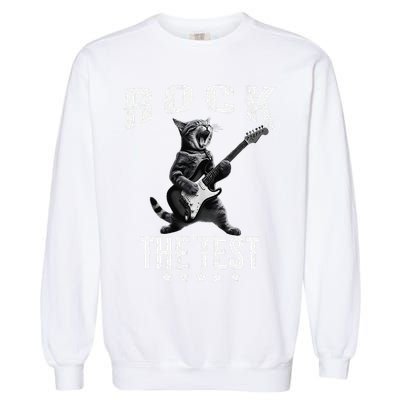 Rock The Test Teacher Test Day Cat Lover State Testing Garment-Dyed Sweatshirt