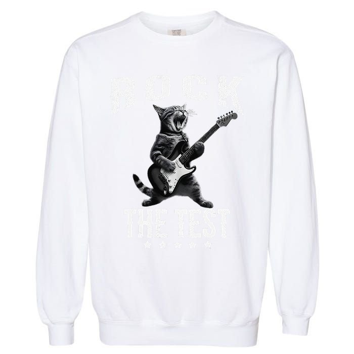 Rock The Test Teacher Test Day Cat Lover State Testing Garment-Dyed Sweatshirt