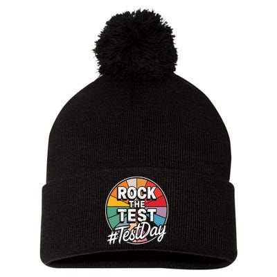 Rock The Test Motivation For Teachers Students On Exam Day Pom Pom 12in Knit Beanie