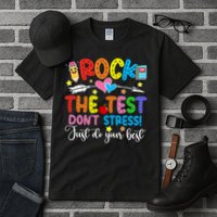 Rock The Test Don't Stress Just Do Your Best Funny Testing Day Tall T-Shirt