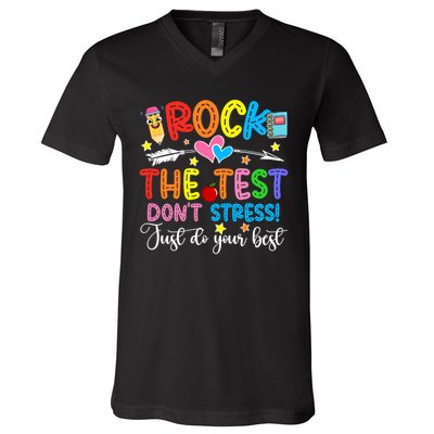 Rock The Test Don't Stress Just Do Your Best Funny Testing Day V-Neck T-Shirt