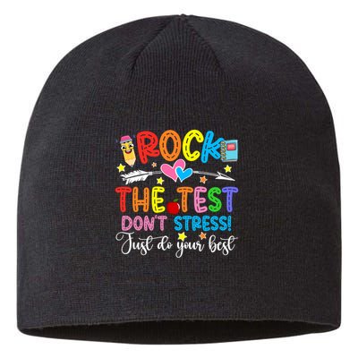 Rock The Test Don't Stress Just Do Your Best Funny Testing Day Sustainable Beanie