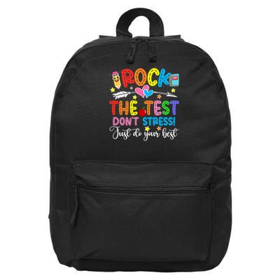 Rock The Test Don't Stress Just Do Your Best Funny Testing Day 16 in Basic Backpack