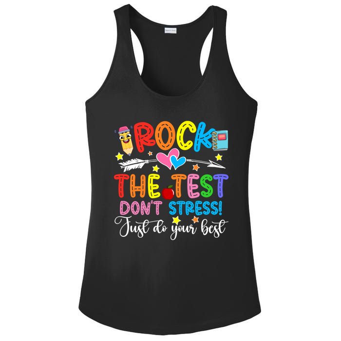 Rock The Test Don't Stress Just Do Your Best Funny Testing Day Ladies PosiCharge Competitor Racerback Tank