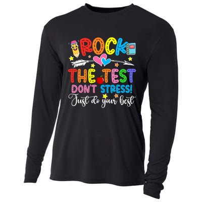 Rock The Test Don't Stress Just Do Your Best Funny Testing Day Cooling Performance Long Sleeve Crew