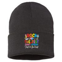 Rock The Test Don't Stress Just Do Your Best Funny Testing Day Sustainable Knit Beanie