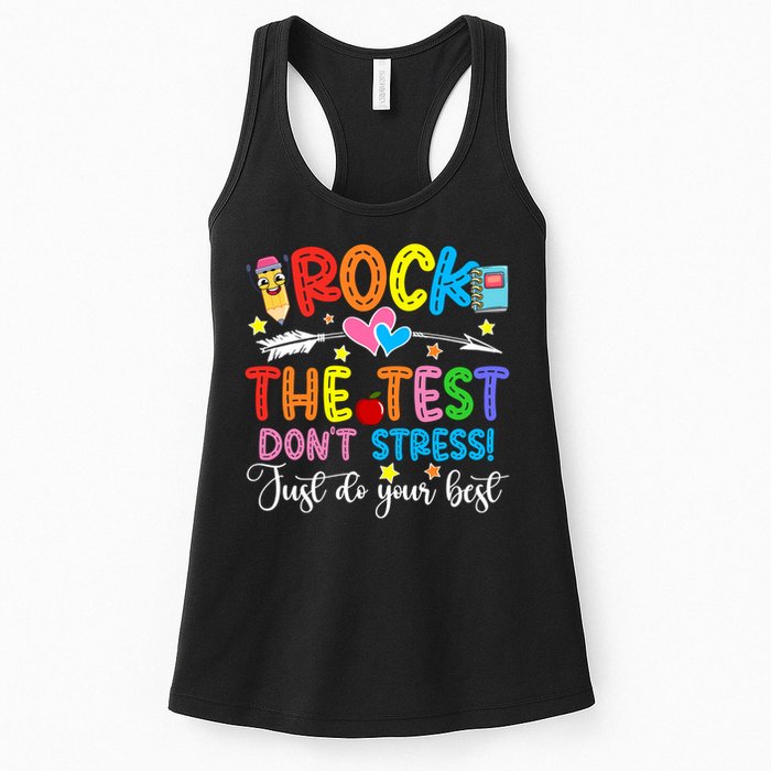 Rock The Test Don't Stress Just Do Your Best Funny Testing Day Womens Tank Top
