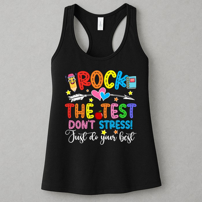 Rock The Test Don't Stress Just Do Your Best Funny Testing Day Womens Tank Top