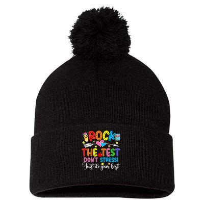 Rock The Test Don't Stress Just Do Your Best Funny Testing Day Pom Pom 12in Knit Beanie
