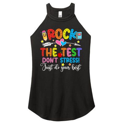 Rock The Test Don't Stress Just Do Your Best Funny Testing Day Women's Perfect Tri Rocker Tank