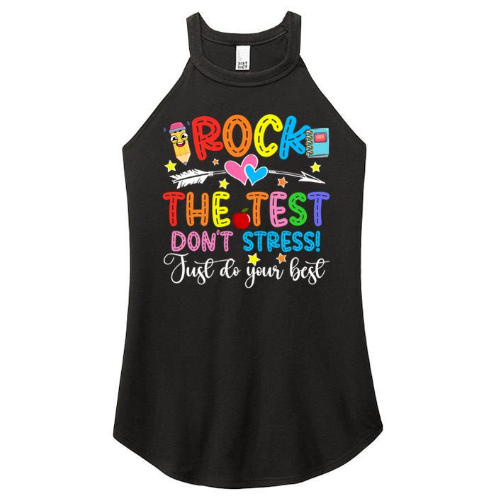 Rock The Test Don't Stress Just Do Your Best Funny Testing Day Women's Perfect Tri Rocker Tank