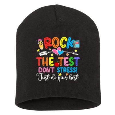 Rock The Test Don't Stress Just Do Your Best Funny Testing Day Short Acrylic Beanie