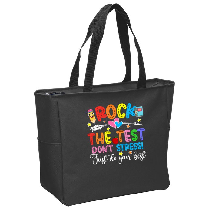 Rock The Test Don't Stress Just Do Your Best Funny Testing Day Zip Tote Bag