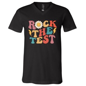 Rock The Test Testing Day Retro Motivational Teacher Student V-Neck T-Shirt