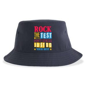 Rock The Test Dont Stress Just Do Your Best Teacher Test Day Sustainable Bucket Hat