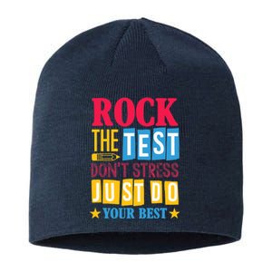 Rock The Test Dont Stress Just Do Your Best Teacher Test Day Sustainable Beanie