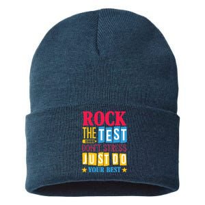 Rock The Test Dont Stress Just Do Your Best Teacher Test Day Sustainable Knit Beanie