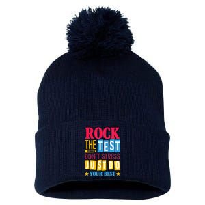 Rock The Test Dont Stress Just Do Your Best Teacher Test Day Pom Pom 12in Knit Beanie