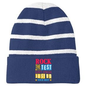 Rock The Test Dont Stress Just Do Your Best Teacher Test Day Striped Beanie with Solid Band