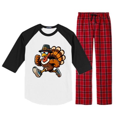 Running Turkey Turkey Trot Running Thanksgiving Raglan Sleeve Pajama Set