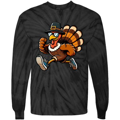 Running Turkey Turkey Trot Running Thanksgiving Tie-Dye Long Sleeve Shirt