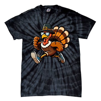 Running Turkey Turkey Trot Running Thanksgiving Tie-Dye T-Shirt