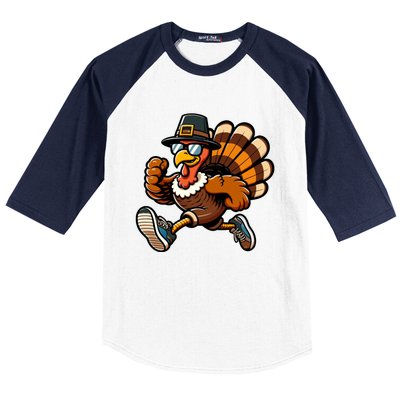 Running Turkey Turkey Trot Running Thanksgiving Baseball Sleeve Shirt