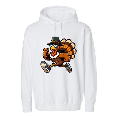 Running Turkey Turkey Trot Running Thanksgiving Garment-Dyed Fleece Hoodie