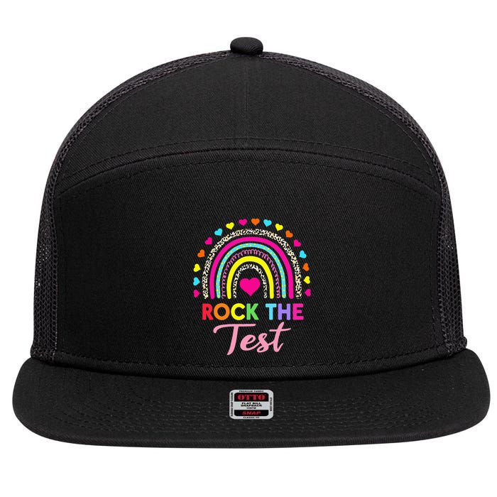 Rock The Test Test Day Teacher Testing Day 7 Panel Mesh Trucker Snapback Hat