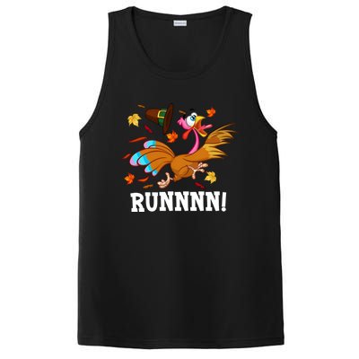 Run Turkey Thanksgiving Autumn Fall Leaves Thankful Grateful Cool Gift PosiCharge Competitor Tank