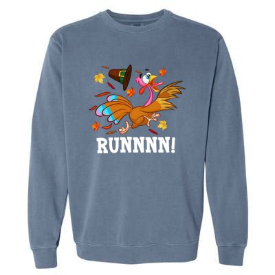 Run Turkey Thanksgiving Autumn Fall Leaves Thankful Grateful Cool Gift Garment-Dyed Sweatshirt