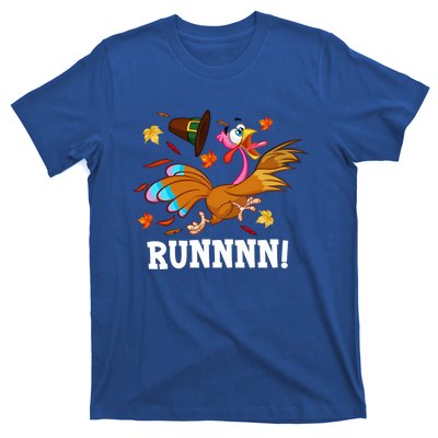 Run Turkey Thanksgiving Autumn Fall Leaves Thankful Grateful Cool Gift T-Shirt