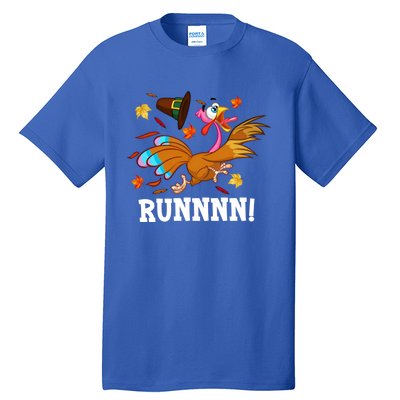 Run Turkey Thanksgiving Autumn Fall Leaves Thankful Grateful Cool Gift Tall T-Shirt