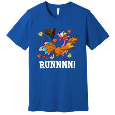 Run Turkey Thanksgiving Autumn Fall Leaves Thankful Grateful Cool Gift Premium T-Shirt