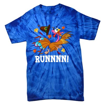 Run Turkey Thanksgiving Autumn Fall Leaves Thankful Grateful Cool Gift Tie-Dye T-Shirt