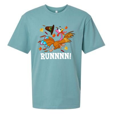 Run Turkey Thanksgiving Autumn Fall Leaves Thankful Grateful Cool Gift Sueded Cloud Jersey T-Shirt