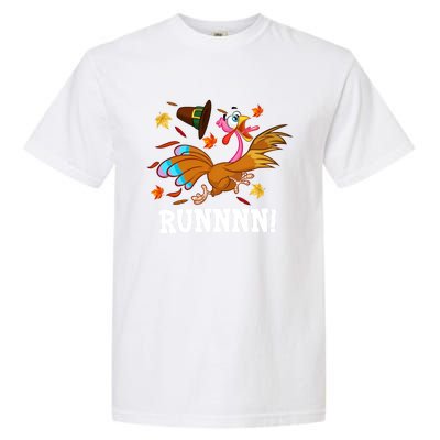 Run Turkey Thanksgiving Autumn Fall Leaves Thankful Grateful Cool Gift Garment-Dyed Heavyweight T-Shirt