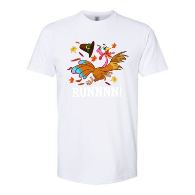 Run Turkey Thanksgiving Autumn Fall Leaves Thankful Grateful Cool Gift Softstyle CVC T-Shirt