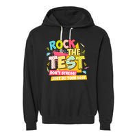 Rock The Test Day Motivational Retro Teachers Testing Day Garment-Dyed Fleece Hoodie
