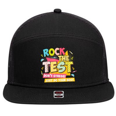 Rock The Test Day Motivational Retro Teachers Testing Day 7 Panel Mesh Trucker Snapback Hat
