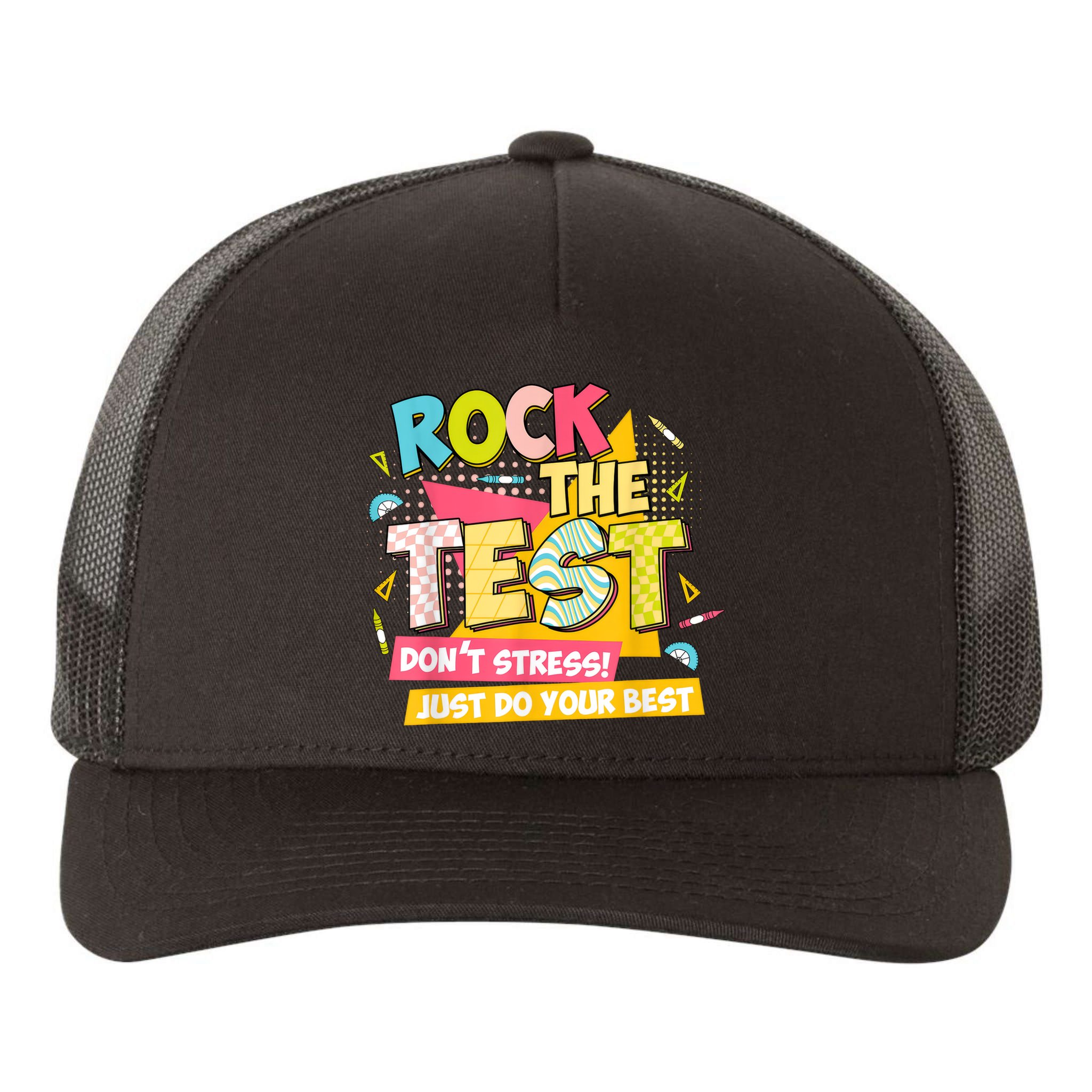 Rock The Test Day Motivational Retro Teachers Testing Day Yupoong Adult 5-Panel Trucker Hat