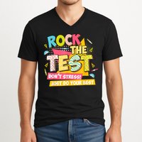 Rock The Test Day Motivational Retro Teachers Testing Day V-Neck T-Shirt