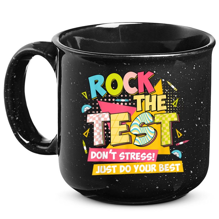 Rock The Test Day Motivational Retro Teachers Testing Day 15oz Campfire Ceramic Mug