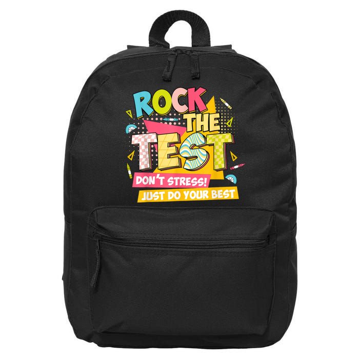 Rock The Test Day Motivational Retro Teachers Testing Day 16 in Basic Backpack