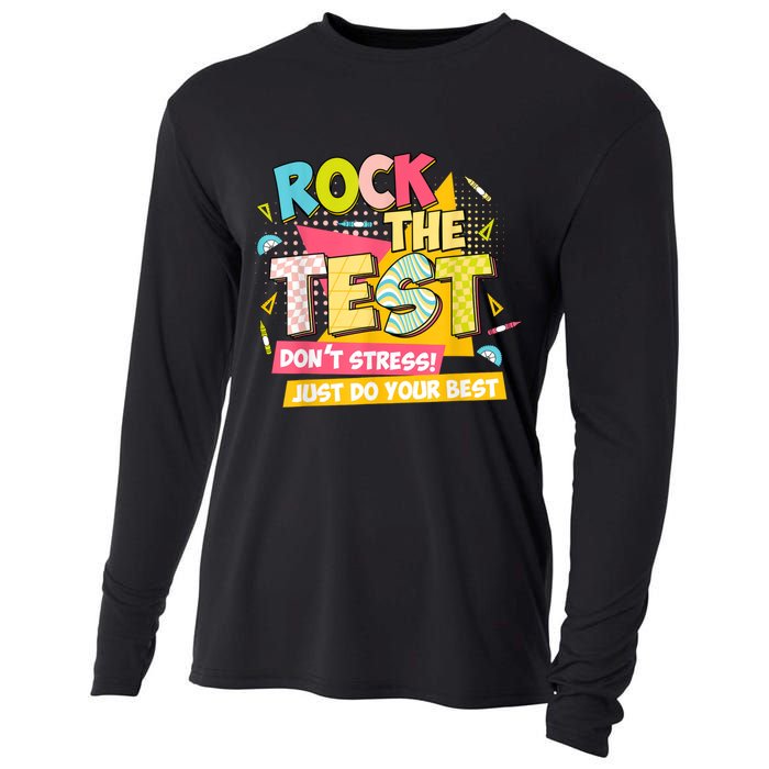 Rock The Test Day Motivational Retro Teachers Testing Day Cooling Performance Long Sleeve Crew