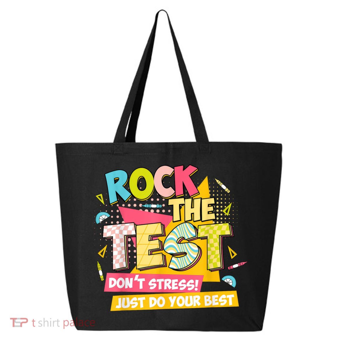 Rock The Test Day Motivational Retro Teachers Testing Day 25L Jumbo Tote