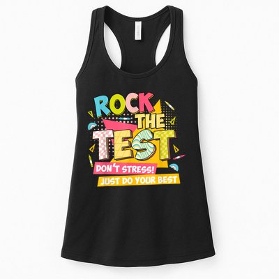 Rock The Test Day Motivational Retro Teachers Testing Day Womens Tank Top