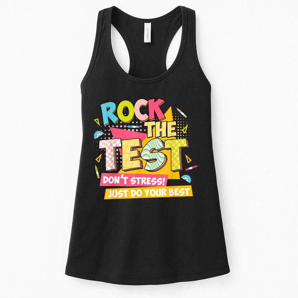 Rock The Test Day Motivational Retro Teachers Testing Day Womens Tank Top