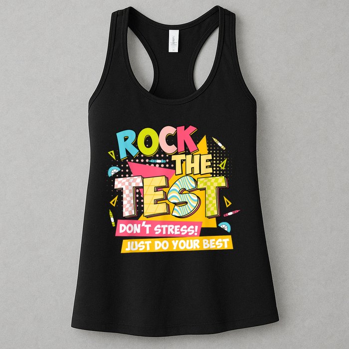 Rock The Test Day Motivational Retro Teachers Testing Day Womens Tank Top