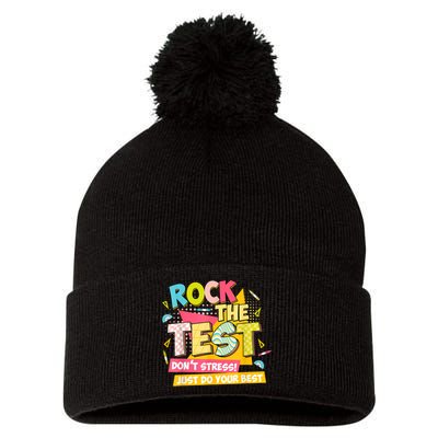 Rock The Test Day Motivational Retro Teachers Testing Day Pom Pom 12in Knit Beanie